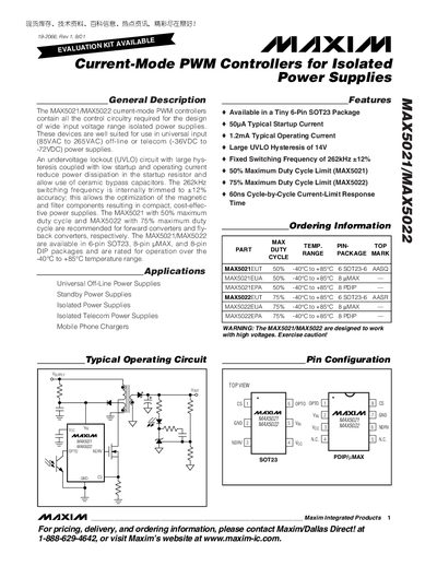 Maxim MAX5021/MAX5022 Datasheet - cover page