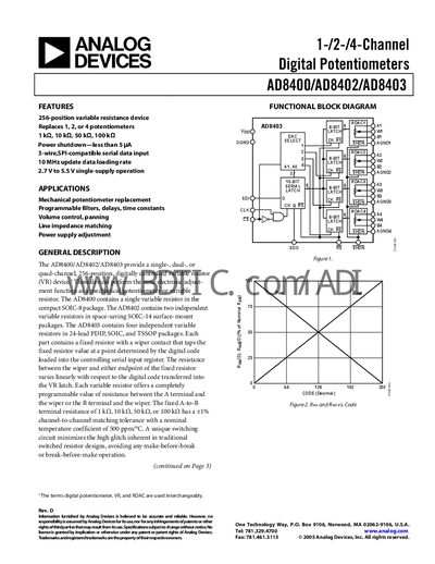 Analog Devices AD8400/AD8402/AD8403 Digital Potentiometer Handbook - cover page