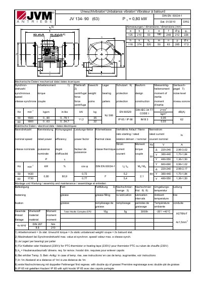 JVM JV 134-90 Unbalance Vibrator Datasheet - cover page