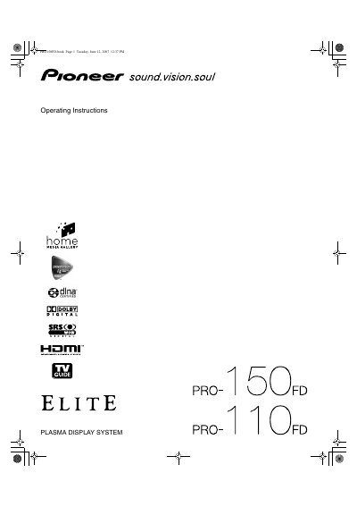 Pioneer PRO-150FD/PRO-110FD Plasma Display System Operating Instructions - cover page