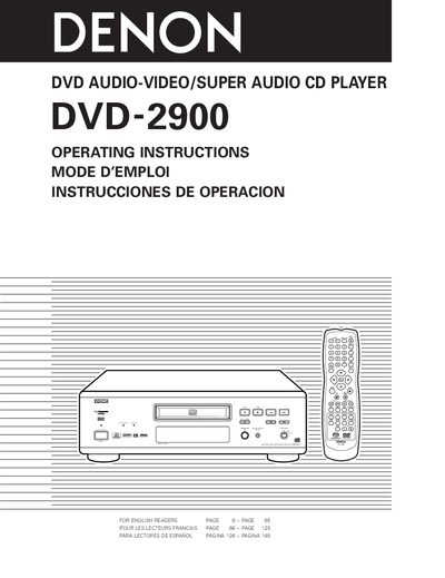 Denon DVD-2900 DVD Player Operating Instructions - cover page