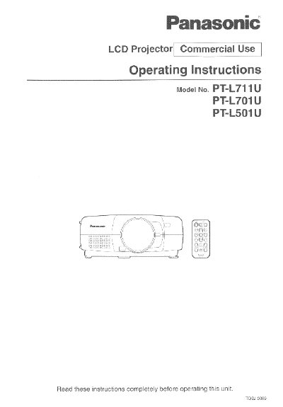 Panasonic PT-L711U PT-L701U PT-L501U Manual - cover page