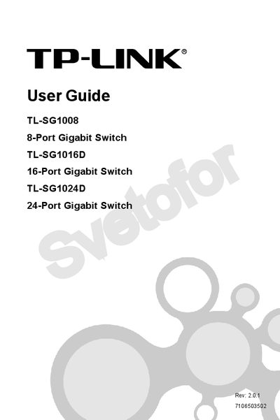 TP-LINK TL-SG1008 8-Port Gigabit Switch TL-SG1016D 16-Port Gigabit Switch User Guide