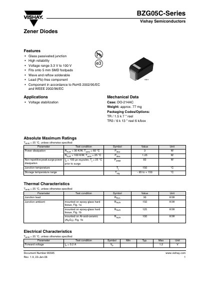 Vishay BZG05C-Series Zener Diode Datasheet - cover page