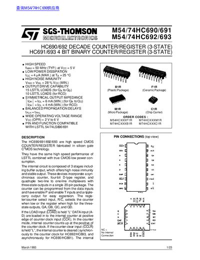 SGS-THOMSON M54 /74HC90/691M54/74HC692/693 handbook - cover page