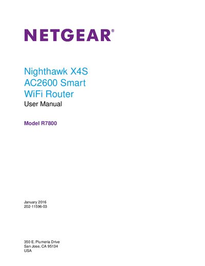 Netgear R7800 Nighthawk X4S AC2600 Smart WiFi Router User Manual - cover page