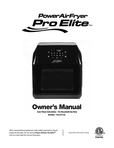 Tristar Power AirFryer Pro Elite TXG-DT10L User Manual - cover page