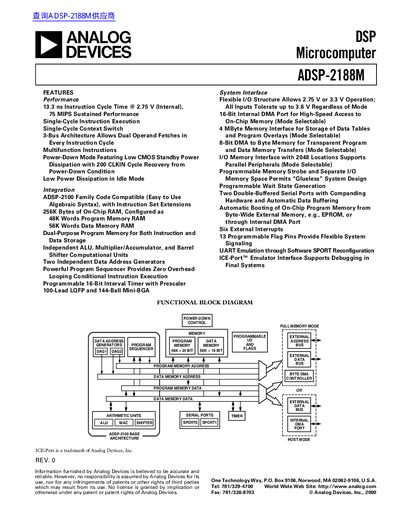 Analog Devices ADSP-2188M Microcomputer Datasheet - cover page