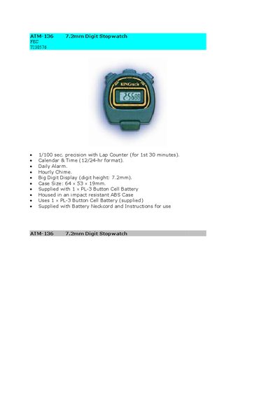 ATM-136 7.2mm Digit Stopwatch User Manual - cover page