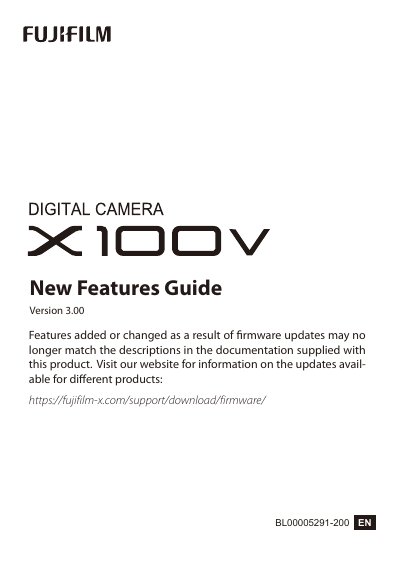Fujifilm X100V Firmware Version 3.00 New Features Guide - cover page