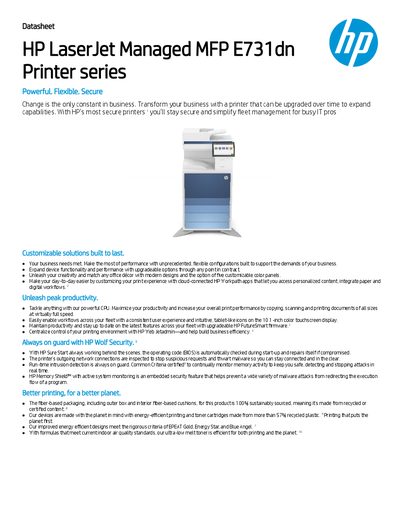 HP LaserJet Managed MFP E731dn Printer Series Datasheet - cover page