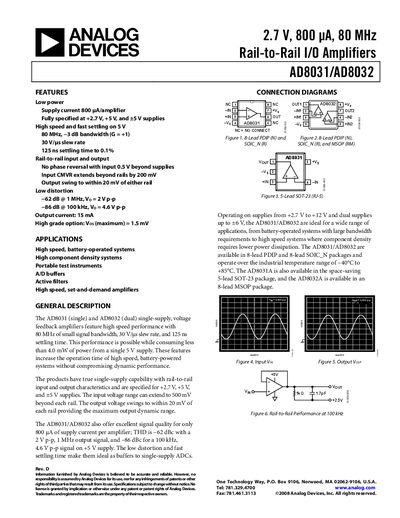 Analog Devices AD8031/AD8032 Datasheet - cover page