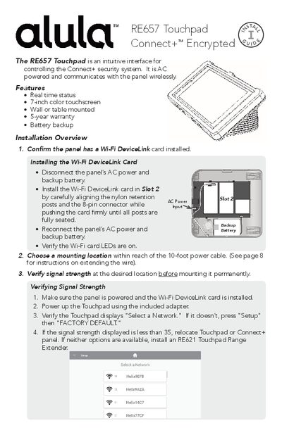 Alula RE657 Touchpad Connect+ Encrypted Installation Guide - cover page