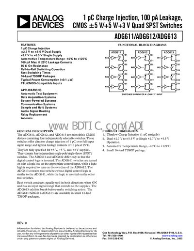 Analog Devices ADG611/ADG612/ADG613 Datasheet - cover page