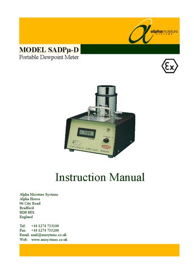 Alpha Moisture Systems SADPµ-D Portable Dewpoint Meter Instruction Manual - cover page