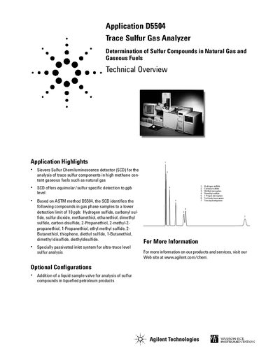 Agilent D5504 Trace Sulfur Gas Analyzer Technical Overview - cover page