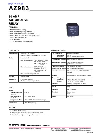 ZETTLER electronics AZ983 handbook - cover page