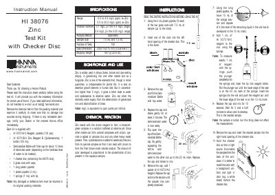 Hanna Instruments HI 38076 Zinc Test Kit Instruction Manual - cover page