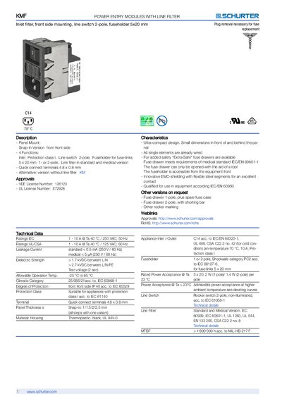 SCHURTER KMF Power Entry Modules with Line Filter Handbook - cover page