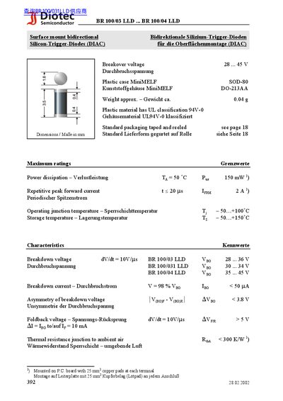 Diotec BR 100/03 LLD / BR 100/04 LLD Datasheet - cover page