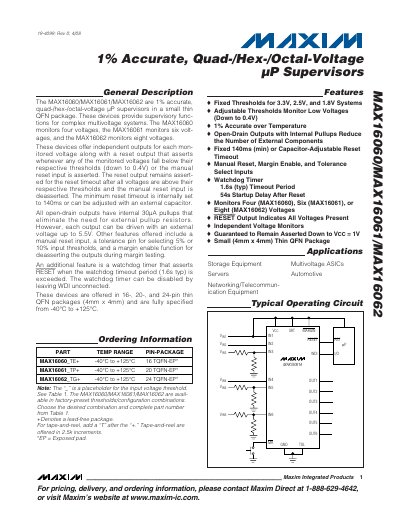 Maxim MAX16060/MAX16061/MAX16062 Microprocessor Supervisor Datasheet - cover page