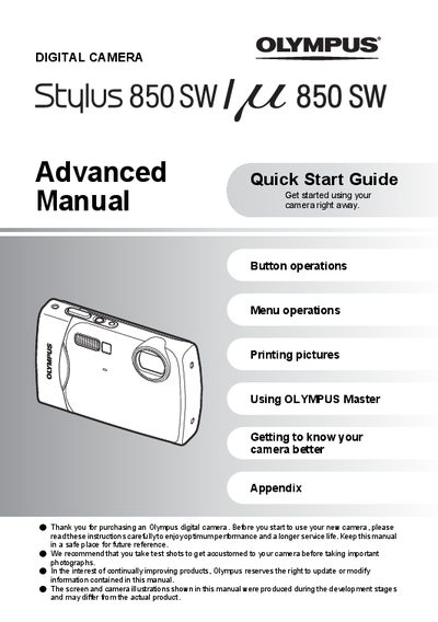 OLYMPUS DIGITAL CAMERA STYLUS850 SW Instruction Manual - cover page