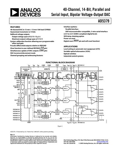 Analog Devices AD5379 40‑Channel 14‑Bit DAC Datasheet - cover page