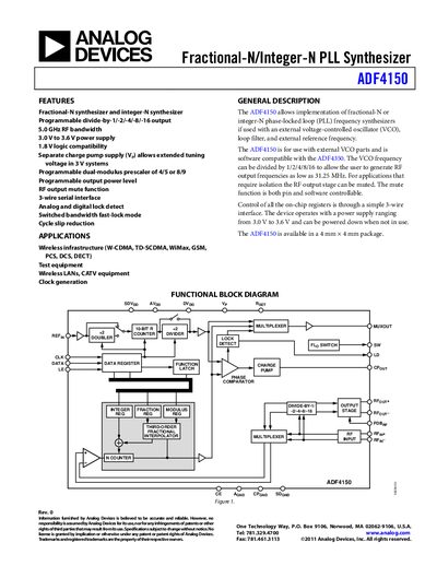 Analog Devices ADF4150 PLL Synthesizer Datasheet - cover page
