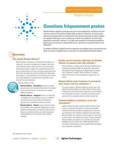 Agilent French version - Remote Advisor Frequently Asked Questions Brochure Brief- 5989-6440FRFR Manual - cover page