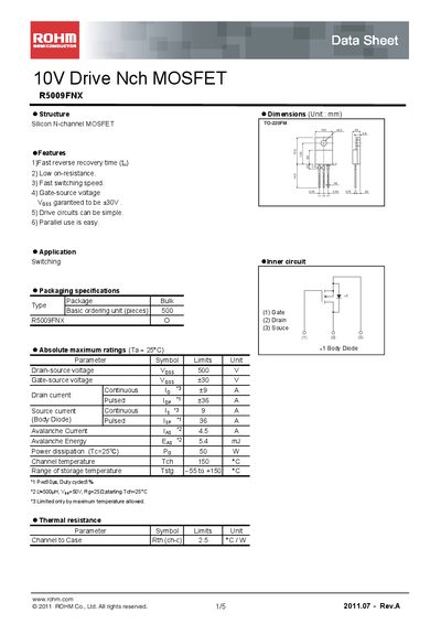 ROHM R5009FNX Datasheet - cover page