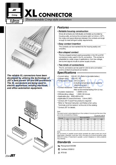 JST XL Connector Datasheet - cover page