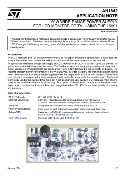 STMicroelectronics AN1842 60W Wide-Range Power Supply Application Note - cover page