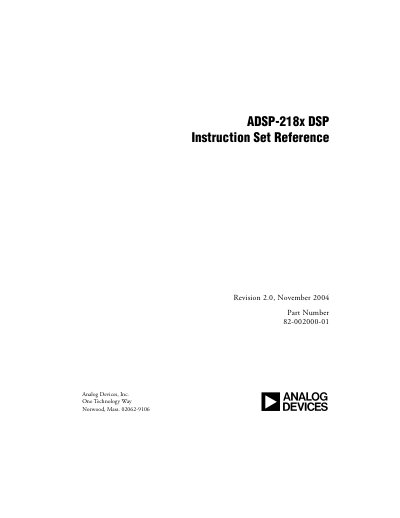Analog Devices ADSP-218x DSP Instruction Set Reference - cover page