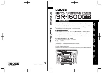 BOSS BR-1600CD Digital Recording Studio Owner's Manual