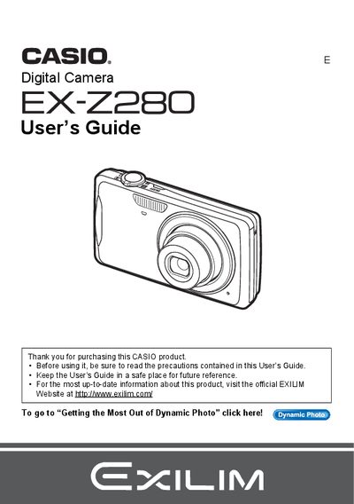 Casio EX-Z280 Digital Camera User's Guide - cover page