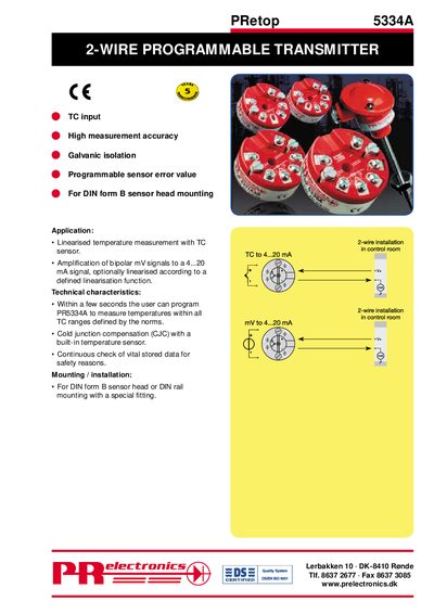 PR Electronics 5334A 2‑Wire Programmable Transmitter Manual - cover page