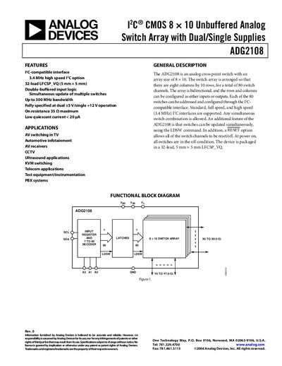 Analog Devices ADG2108 Analog Switch Datasheet - cover page