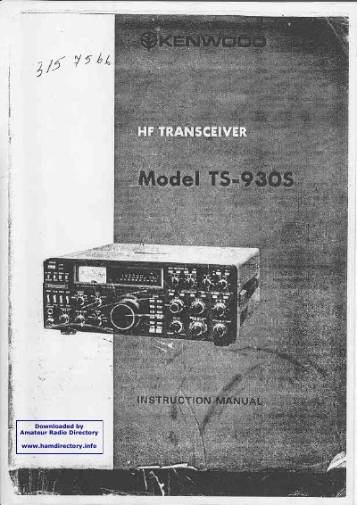 Kenwood TS-930S User Manual - cover page