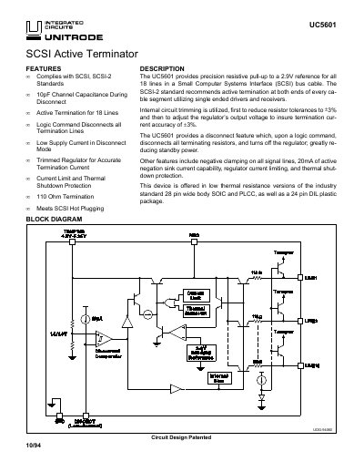 Unitrode UC5601 SCSI Active Terminator Data Sheet - cover page