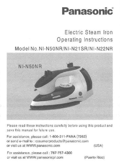 Panasonic NI-N50NR Electric Steam Iron Operating Instructions