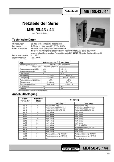 Messotron MBI 50.43/44 Datasheet