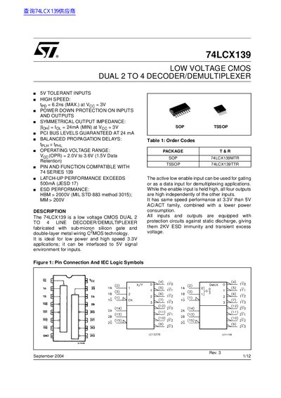 STMicroelectronics 74LCX139 Datasheet - cover page