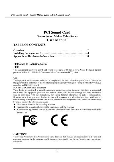 Genius Sound Maker Value 4.1/5.1 Sound Card User Manual - cover page