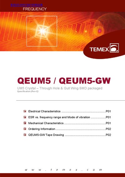TEMEX QEUM5/QEUM5-GW Crystal Oscillator Specification Sheet - cover page
