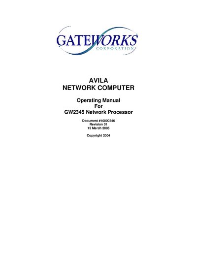 Gateworks GW2345 Network Processor Operating Manual - cover page
