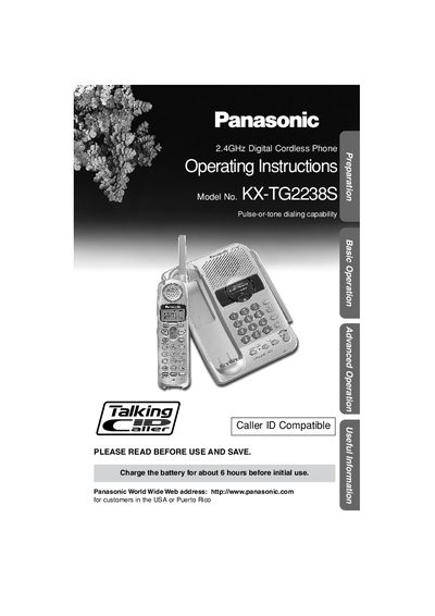 Panasonic KX-TG2238S Cordless Phone Operating Instructions - cover page