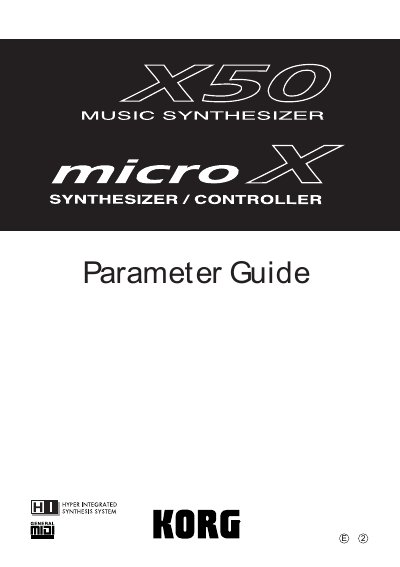Korg X50/microX Parameter Guide - cover page