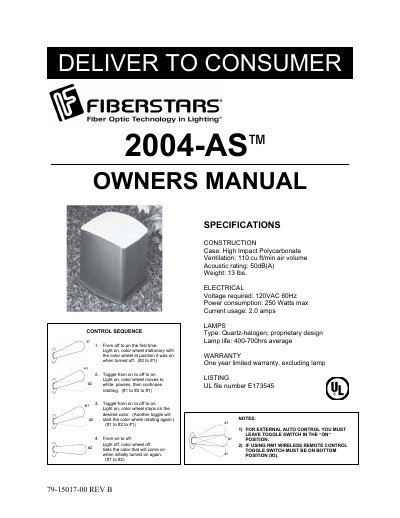 Fiberstars 2004-AS Illuminator Owner's Manual - cover page