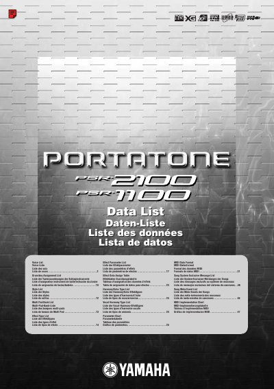 Yamaha PSR-2100/1100 Voice List Manual - cover page