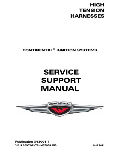 Continental High Tension Harness Service Support Manual - cover page